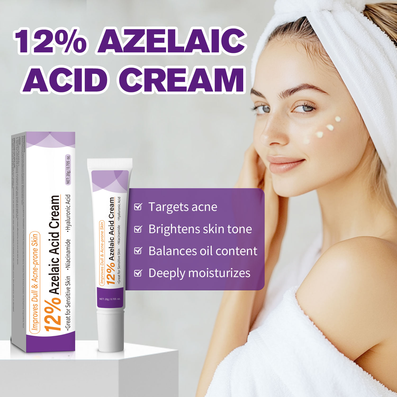 Azelaic Acid Cream - Milde Azelainsäure-Creme verbessert fahle Haut, glättet