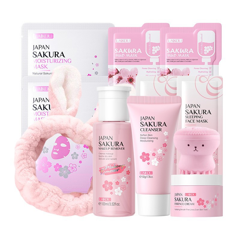 Skincare Bioaqua - Koreanisches Sakura-Hautpflege-Set, Feuchtigkeit, befeuchtet, reinigt Poren,